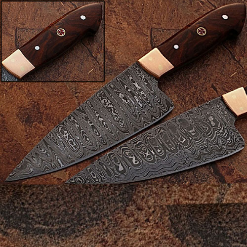 Custom Made Damascus Steel Chef Knife Rose Wood Handle Copper Bo picture