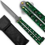 Scoundrel Alloy Balisong Butterfly Knife Green & Black Marble Matrix