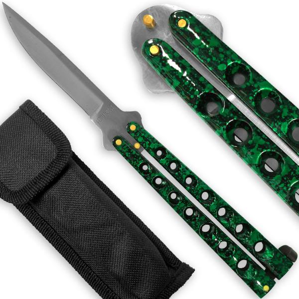 Scoundrel Alloy Balisong Butterfly Knife Green & Black Marble Matrix picture