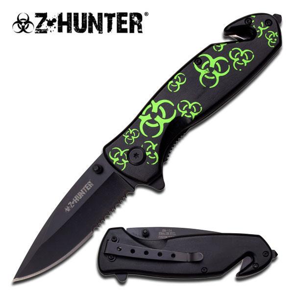 Z-Hunter Biohazard Emergency Folder Knife with Aluminum Handle, Black/Green