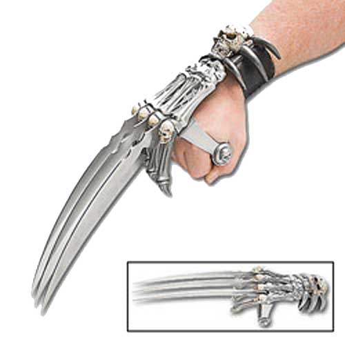 Skull of Death Gauntlet Hand Wolverine Claw Blades Grip Dagger 17in