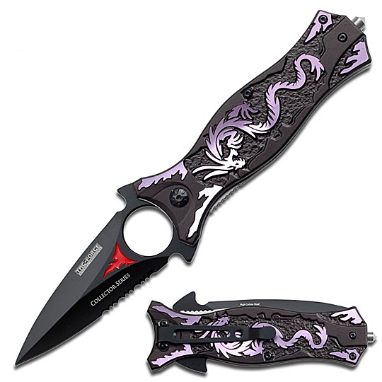 Spring Assist - 'Legal Automatic' Knife - Dragon Dagger - Purple