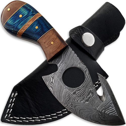 White Deer Tracker Damascus Steel Knife Gut Hook Hunting Skinner w Finger Hole picture