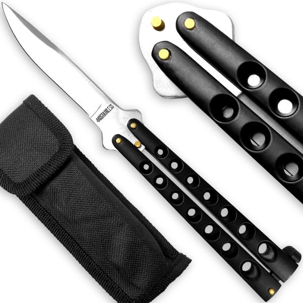 Scoundrel Alloy Balisong Butterfly Knife Black with Silver Blade