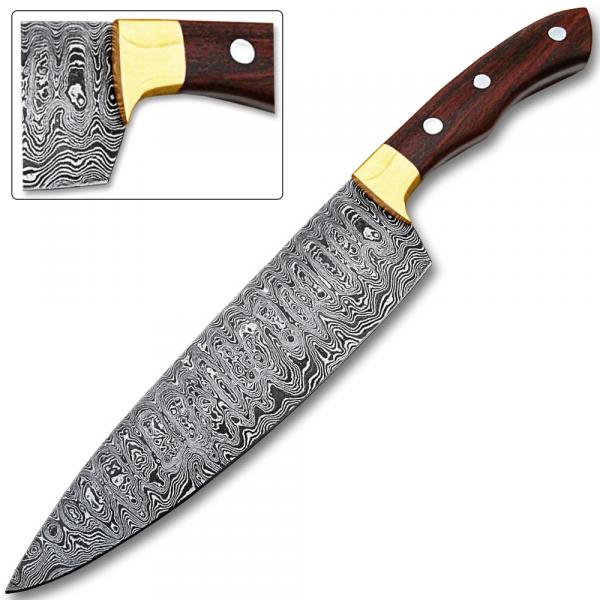 Damascus Chef Knife Rose Wood Handle with Rain-Drop Pattern picture