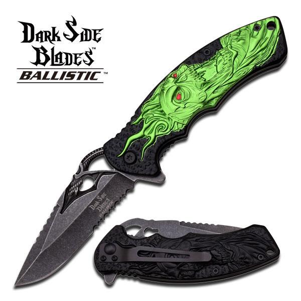 Dark Side Green Skull Spring Assisted Knife picture