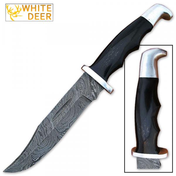 Damascus Steel Bowie Knife Full Tang Black Frostwood Handle