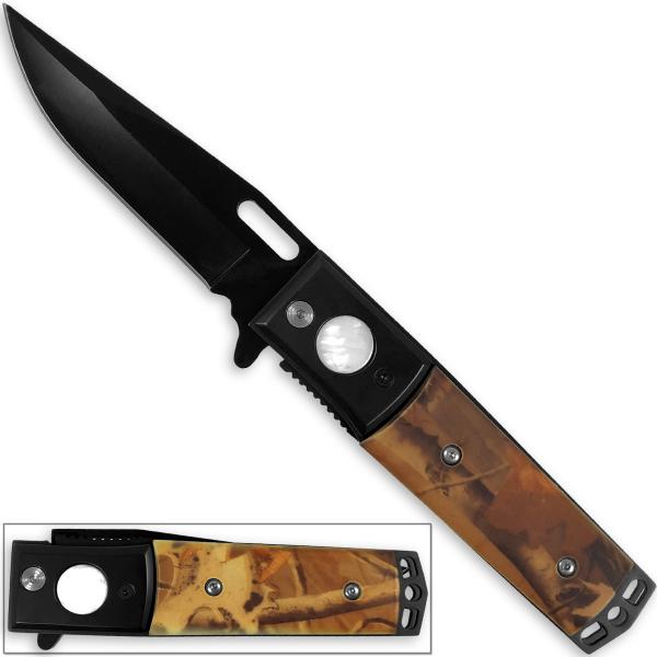 Kennesaw Battlefield Natural Camo Grip Folding Knife Very Sharp 9in picture