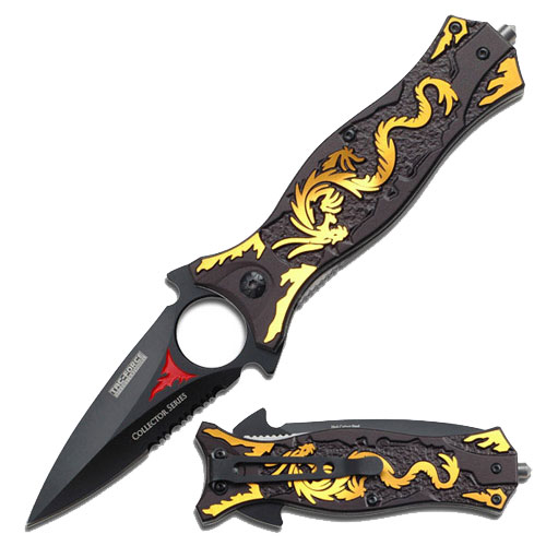 Spring Assist - 'Legal Automatic' Knife - Dragon Dagger - GOLD picture