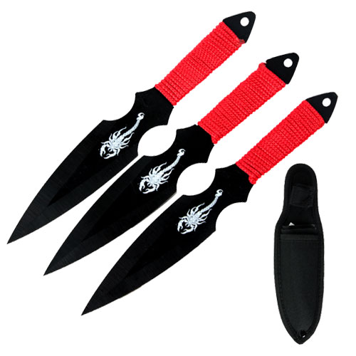 Black Scorpion Throwing Knives with Red Cord WrappedHandle-6.5" picture