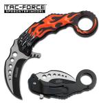 Orange Flamming Skull Karambit Spring Assisted Knife