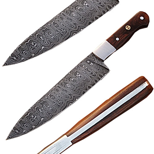 Custom Handmade Damascus Steel Chef Knife Wood Handle picture