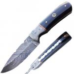Damascus Hunting Knife with Damascus Bolster and Buffalo Horn