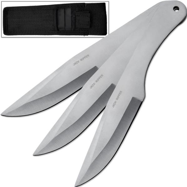 Jack Ripper Throwing Knives Set 3pcs VERY SHARP 8.5in Overall Silver