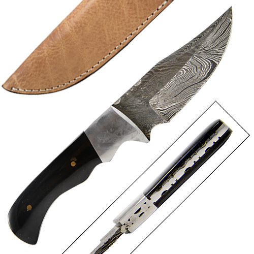Custom Made Damascus Hunting Knife w/ Full Tang Buffalo Horn Han