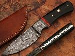 Damascus Steel Custom Handmade Hunting Knife Buffalo Handle