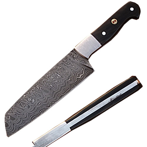Handmade Damascus Chef Knife Tanto Blade Buffalo Horn Handle