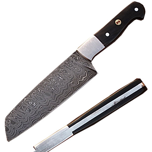 Handmade Damascus Chef Knife Tanto Blade Buffalo Horn Handle picture