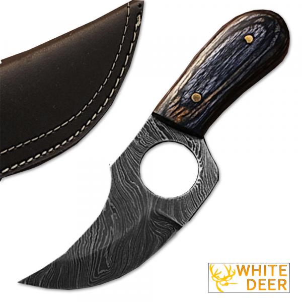 White Deer Handmade Damascus Steel Skinner Knife with Paka Wood Handle picture