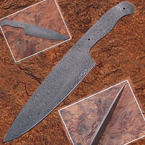 Damascus Full Tang Ladder Pattern Blank Chef Knife - Ltd.Edition