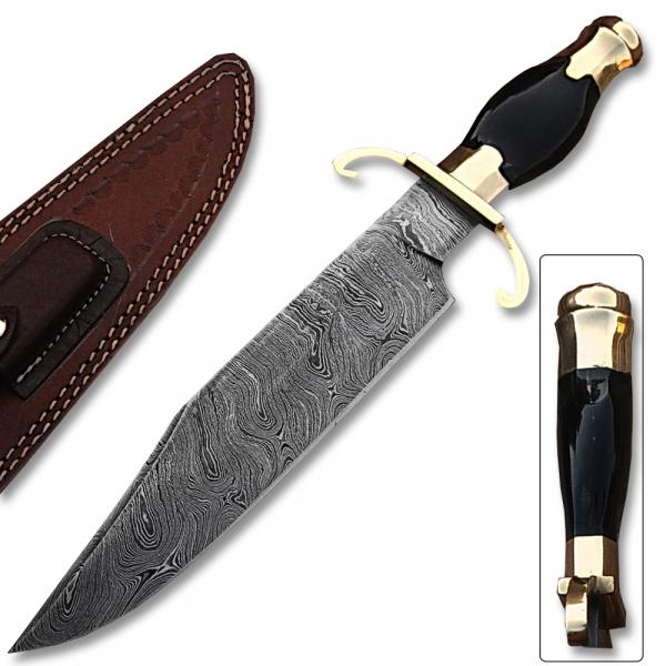 Custom Made Damascus Steel Bowie Knife with Buffalo Horn Handle