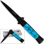 Stiletto Milano Godfather Kissing Crane Knives Legal Assisted Opening Knife Blue Pearl