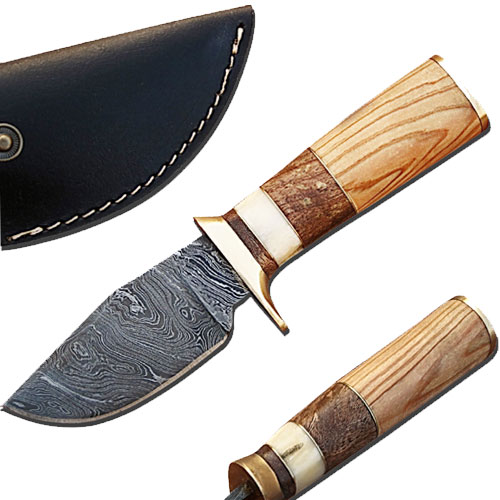Custom Made Damascus Steel Hunting Knife w/ Olive Wood Handle 1