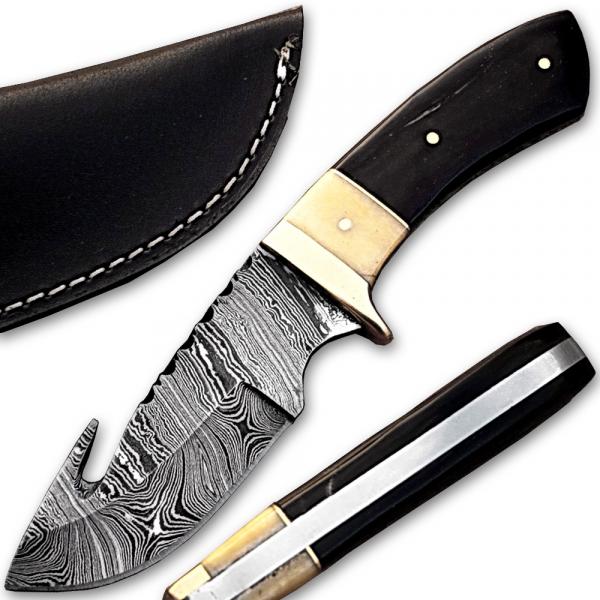 WHITE DEER Damascus Steel Hunting Knife Camel Bone & Buffalo Horn Handle