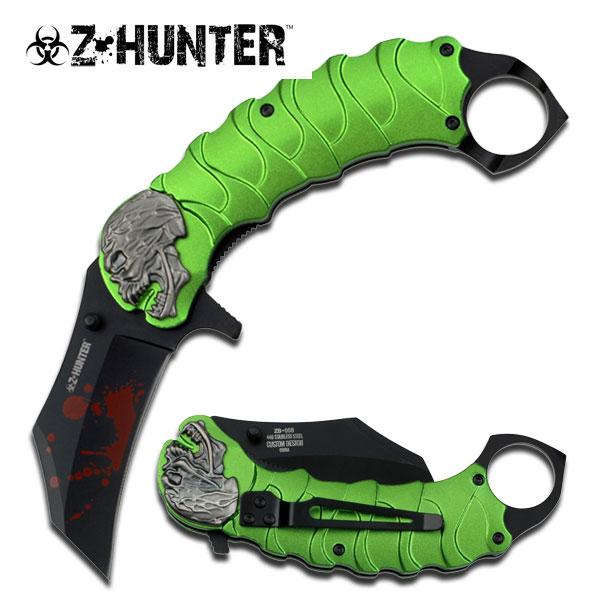 Zombie Tactical Green Assisted Opening Knife With Finger Ring picture