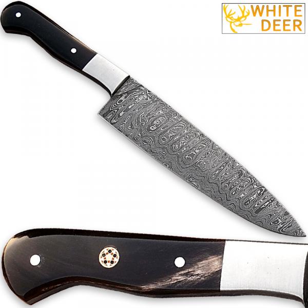 Handmade Damascus Steel Chef Knife Buffalo Horn Black Handle picture