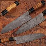 Damascus Steel Chef Knife Buffalo Bone & Olive Wood Handle