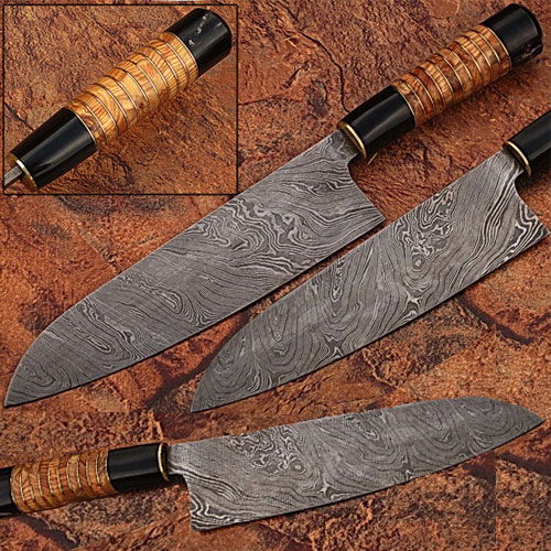 Damascus Steel Chef Knife Buffalo Bone & Olive Wood Handle picture