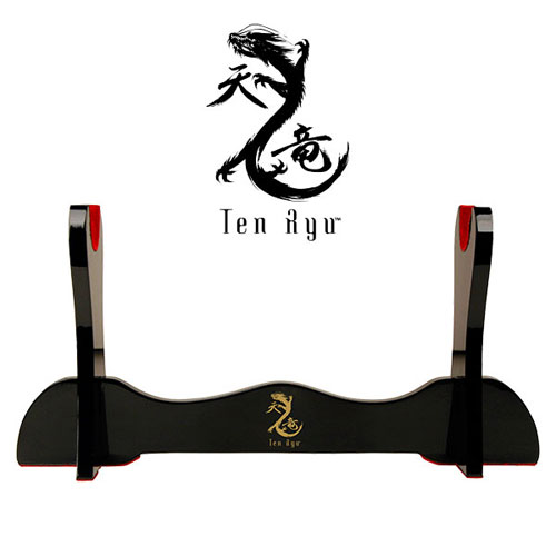 Ten Ryu Deluxe Wood SINGLE Sword Table Stand w/ Padded Red Velve