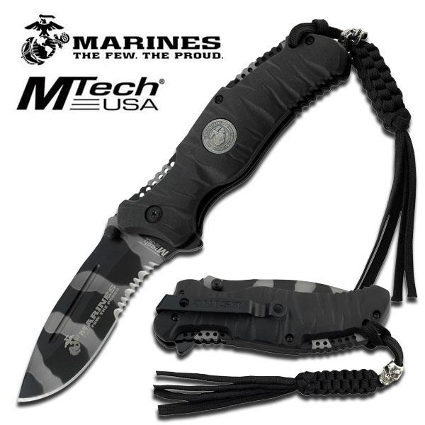 US Marines Spring Assisted Knife with 4MM Urban Camo Blade & ABS