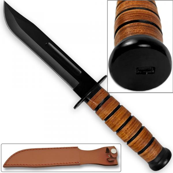 US Navy Reproduction WWII Fighting Knife Kabar-style Combat Type Leather Grip picture