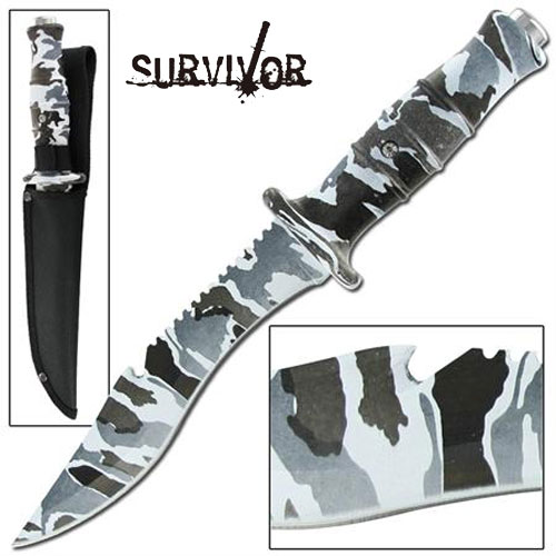 Jungle Survival Outdoor Hunter Arctic Camo Bowie Knife picture