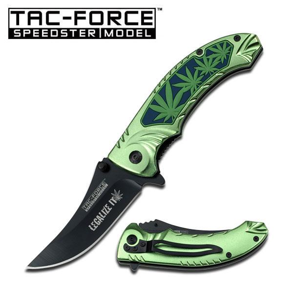 Green Marijuana Handle Assisted Opening Folder Knife picture