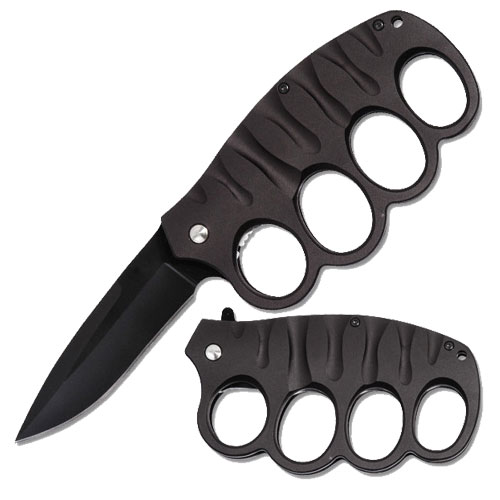 All Black Knuckle Spring Assist Knife picture