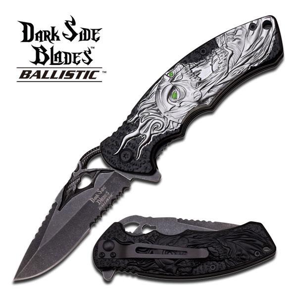 Dark Side Gray Skull Spring Assisted Knife picture