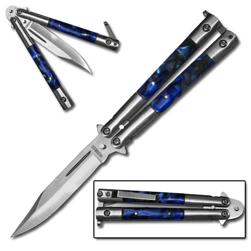 Butterfly Bali Knife W/ Blue Pearlex Inserts picture