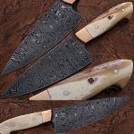 Custom Made Damascus Steel Chef Knife Camel Bone Handle Copper B
