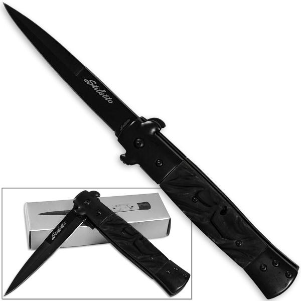 Stiletto Legal Assisted Opening Knife Black Pearl Italian Milano Kissing Crane Knives picture