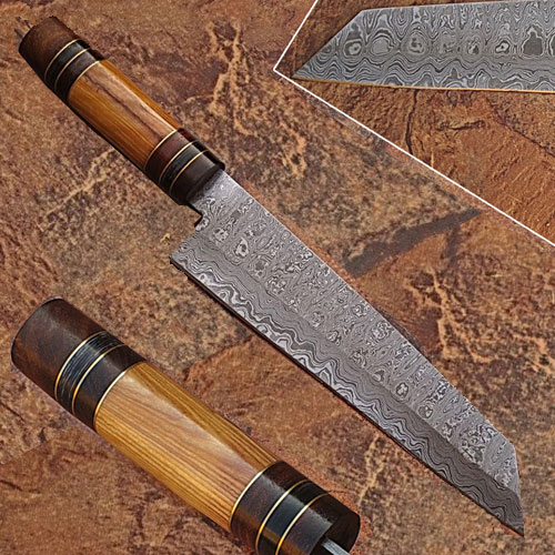 Custom Made Damascus Steel Olive wood ,Hard wood Handle Tanto