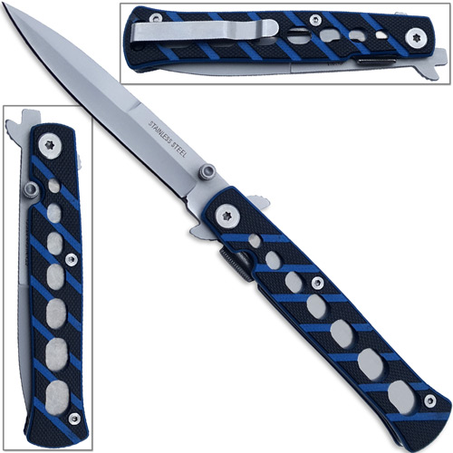Slim Fox Stiletto Knife Blue CompactFolding Slickster G10 Handle