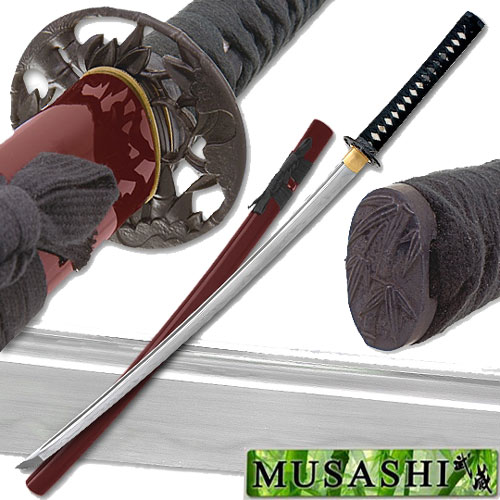 Musashi - 1060 Carbon Steel - Bamboo Warrior Sword - Red Saya picture