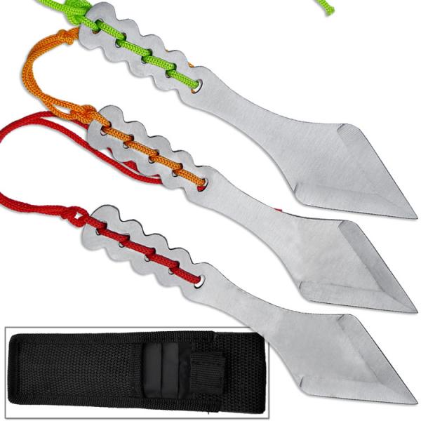 Ninja Warrior Tanto Throwing Knives Set of 3 Kunai Red, Orange, picture