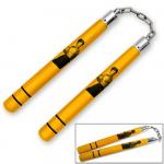 Bruce Lee Nunchaku Martial Arts Nunchuks Solid Hardwood w Steel Chain Linkage Yellow Finish