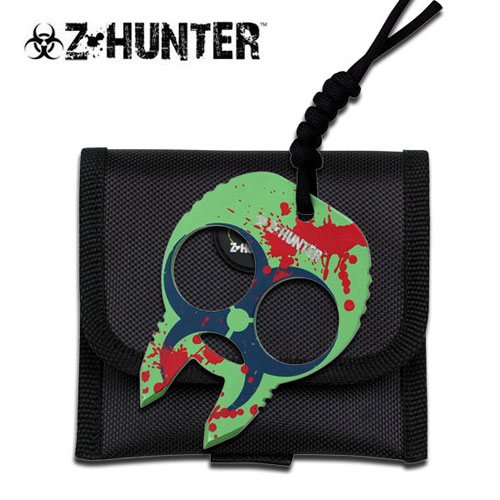 Zombie Hunter Knuckle Buckles - Green Blue with Red Splash picture