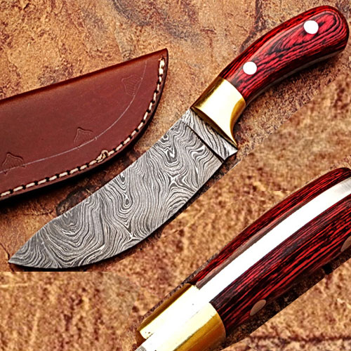 CUSTOM MADE DAMASCUS EXOTIC DOLLAR WOOD HANDLE BUFFALO SKINNER