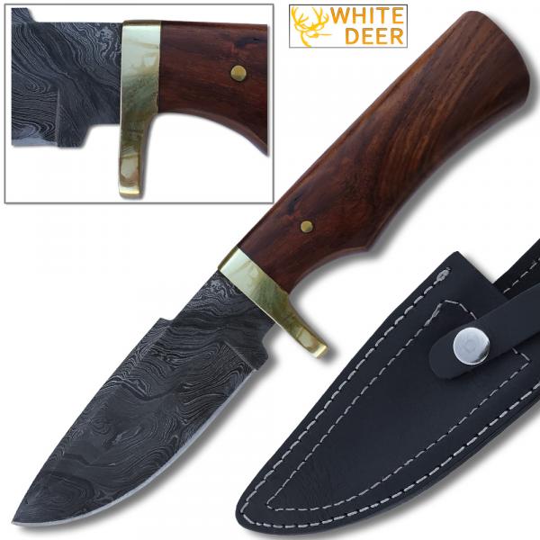 White Deer Elite Tracker Damascus Hunting Knife w Pakka-Wood Handle